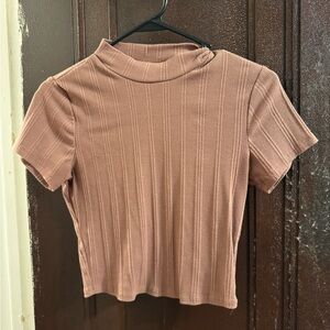 Bozzolo Ribbed Mock Neck Crop Top - Tan